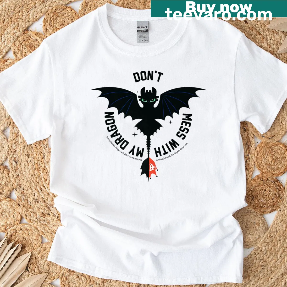 Illustrative dragon design T-shirt inspired by How To Train Your Dragon — on a men's t-shirt