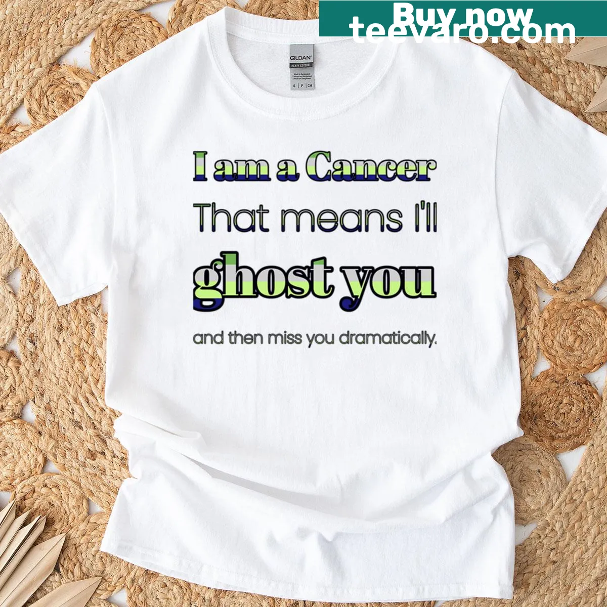 Funny Cancer zodiac t-shirt with ghosting theme. — on a men's t-shirt