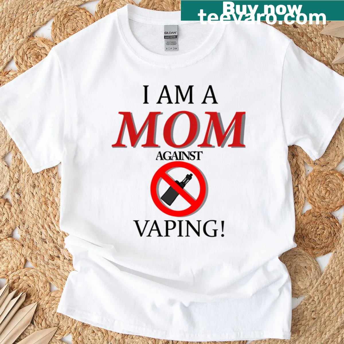 Bold t-shirt with 'I Am A Mom Against Vaping' message — on a men's t-shirt