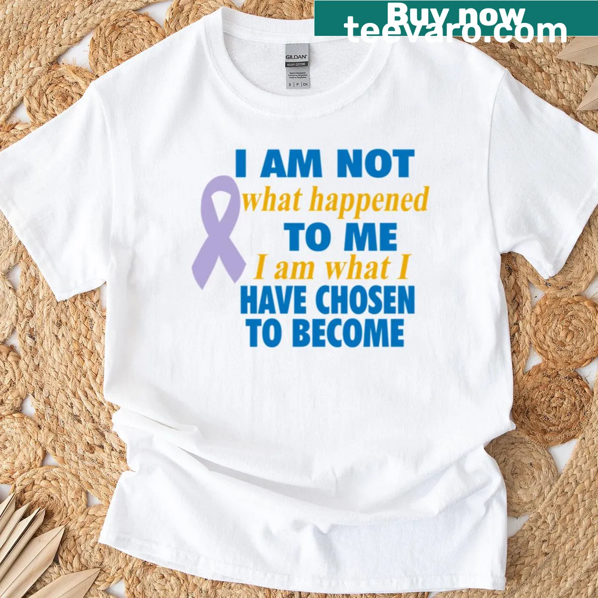 Inspirational T-shirt with motivational phrase and lavender ribbon — on a men's t-shirt
