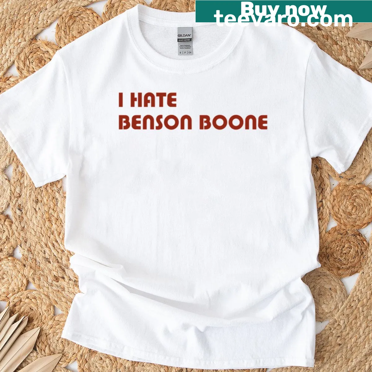 Edgy t-shirt with bold text stating 'I Hate Benson Boone' from Mr Electric Blue music video — on a men's t-shirt