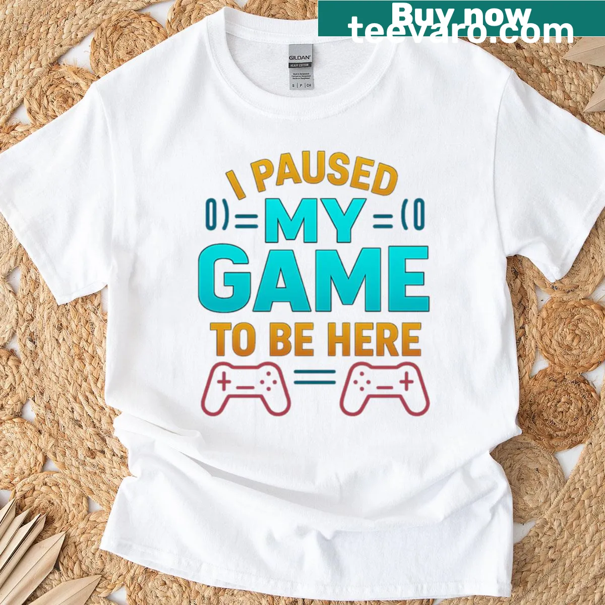 Funny gamer T-shirt with 'I Paused My Game To Be Here' phrase — on a men's t-shirt