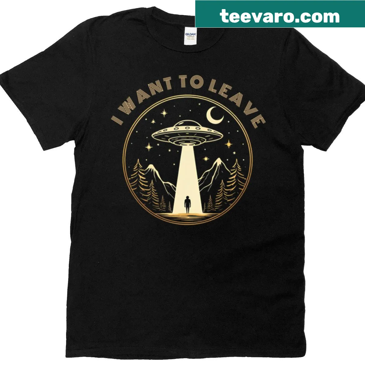 T-shirt featuring the phrase I Want To Leave - Abducted By Ufo — on a men's t-shirt
