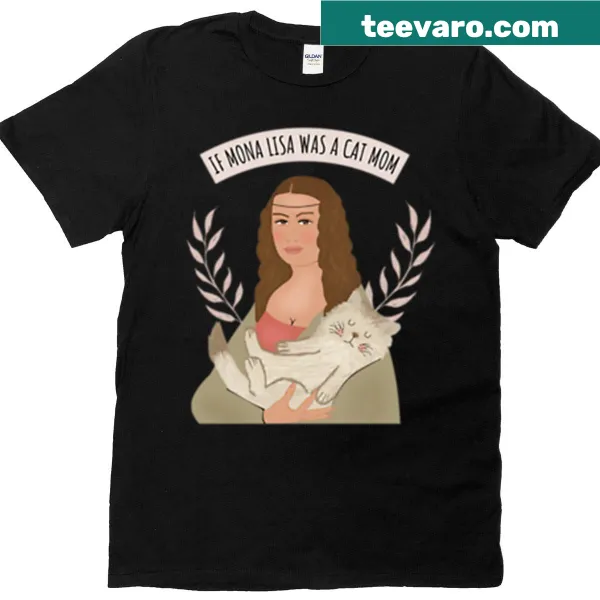 Illustration of Mona Lisa as a cat mom on t-shirt