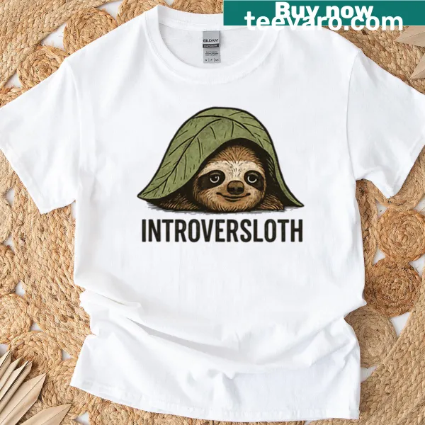 Funny sloth graphic with 'Introversloth' text on a casual T-shirt