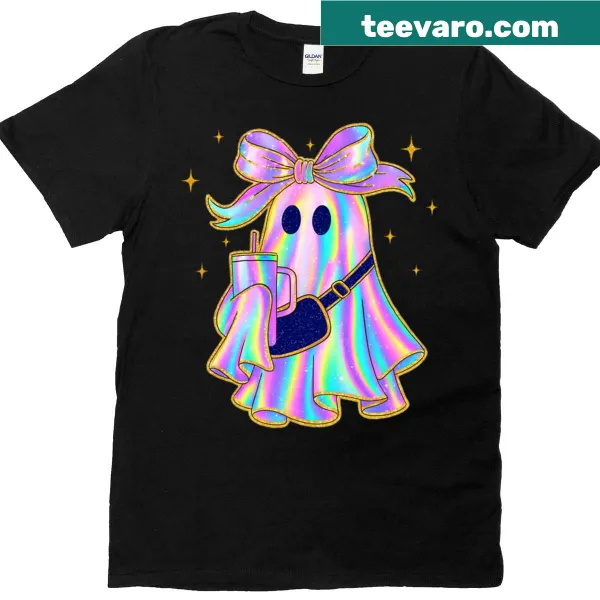 Charming T-shirt with iridescent ghost graphic