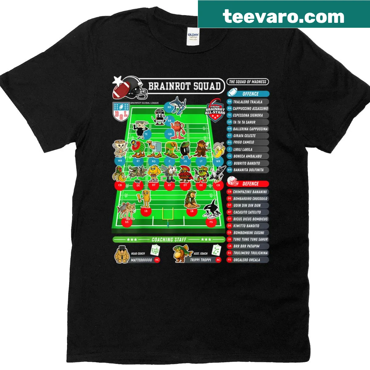 Funny T-shirt featuring the phrase Italian-brainrot Football Squad — on a men's t-shirt