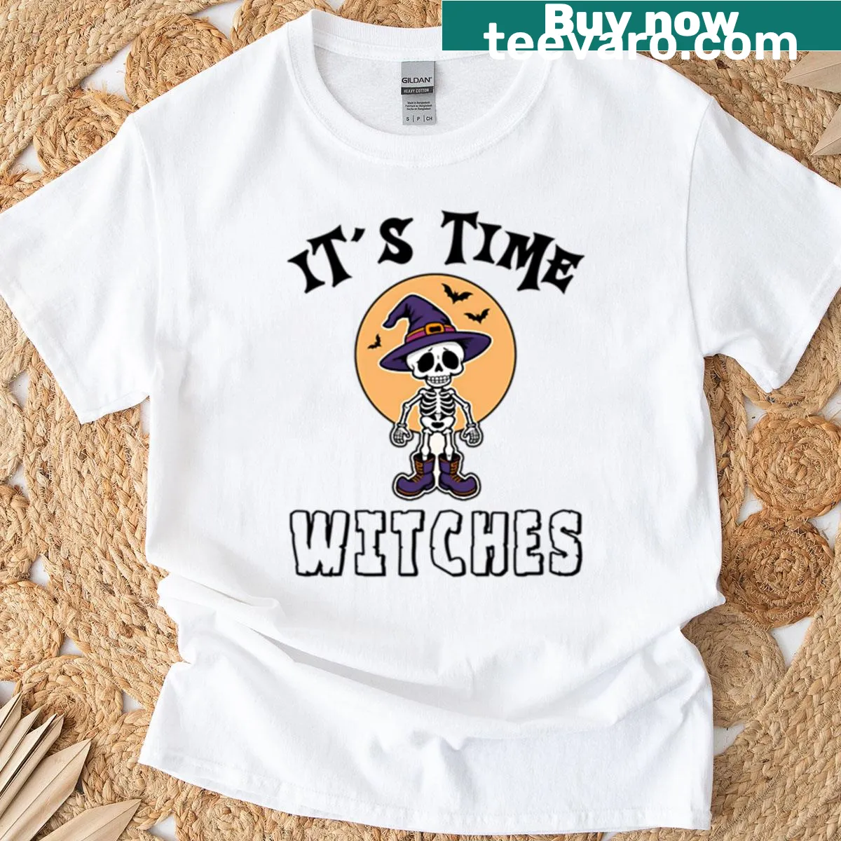 Whimsical oversized t-shirt celebrating witchcraft with playful graphics. — on a men's t-shirt