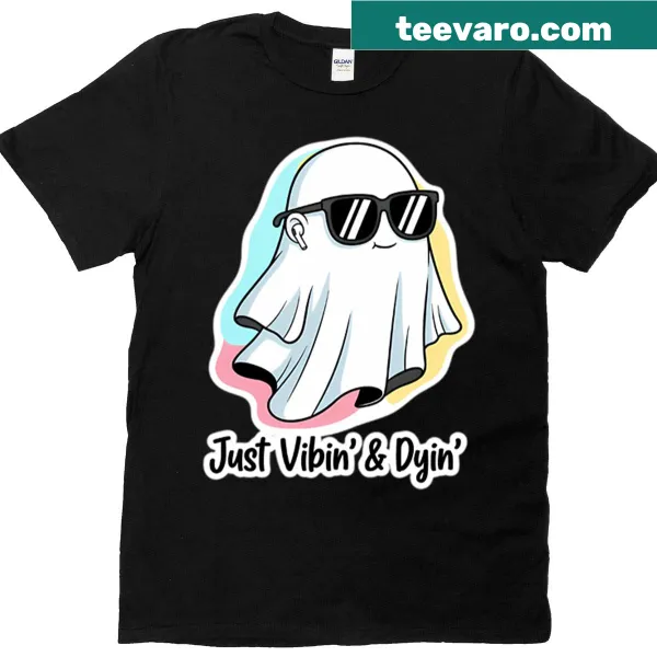 Cartoon ghost vibing graphic T-shirt.