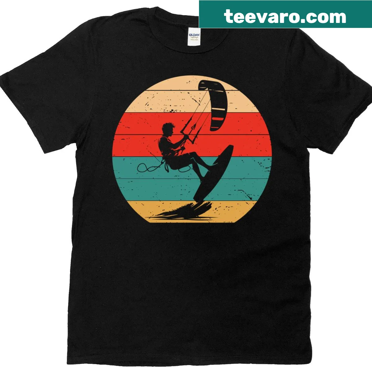 Vintage-style kitesurfing t-shirt for kids with fun graphic — on a men's t-shirt