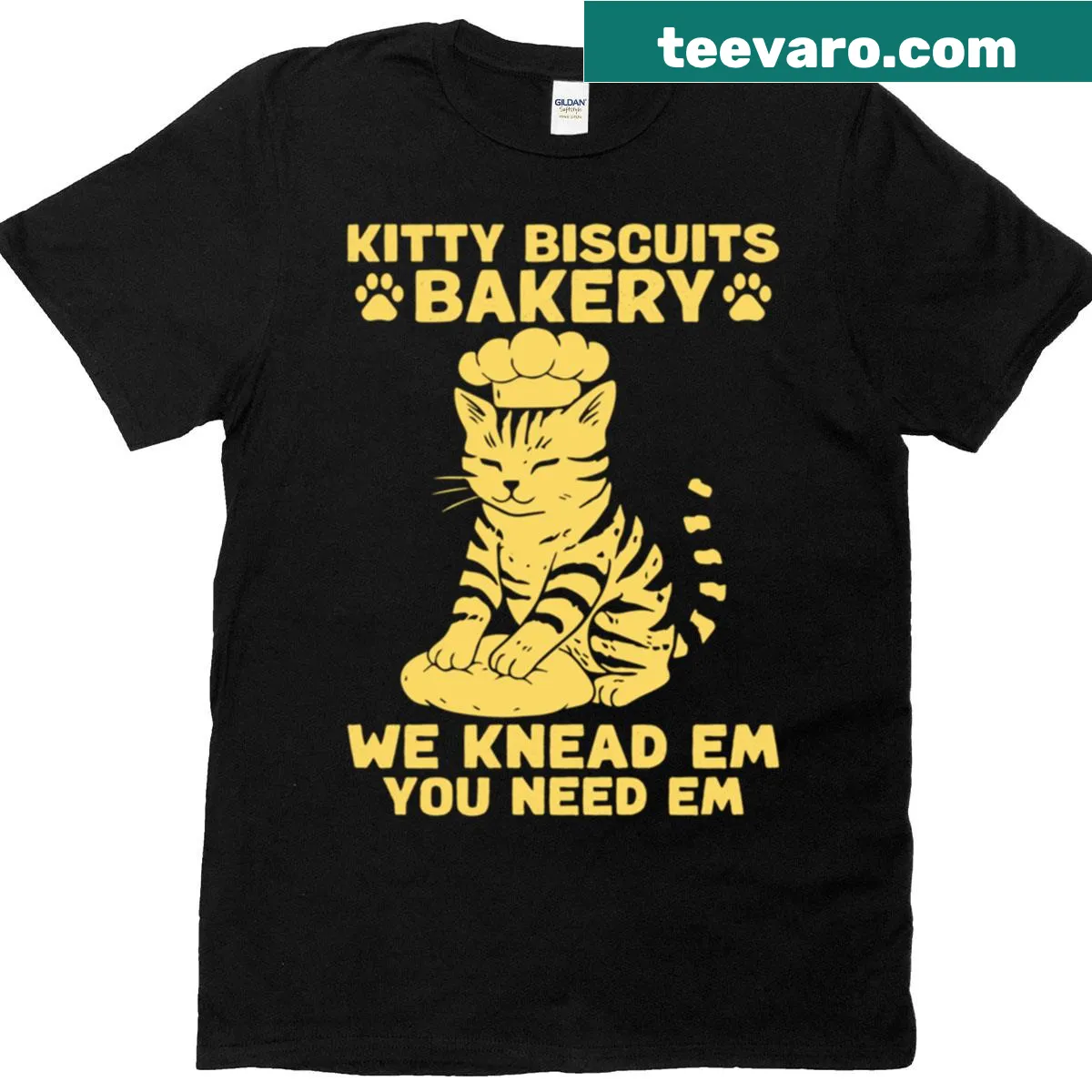 Cute cat humor t-shirt with illustrations and baking phrase — on a men's t-shirt