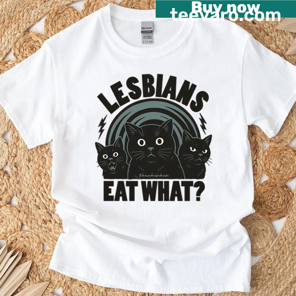 Playful text design on T-shirt addressing food choices humorously — on a men's t-shirt
