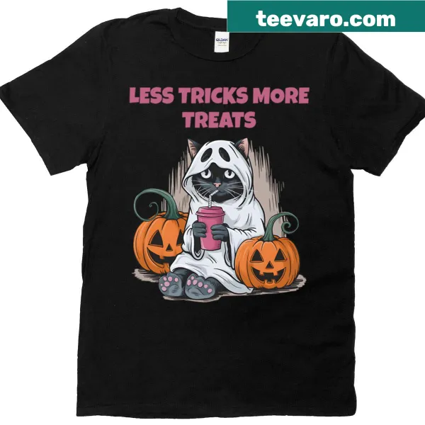 Halloween t-shirt with the phrase 'Less Tricks More Treats'