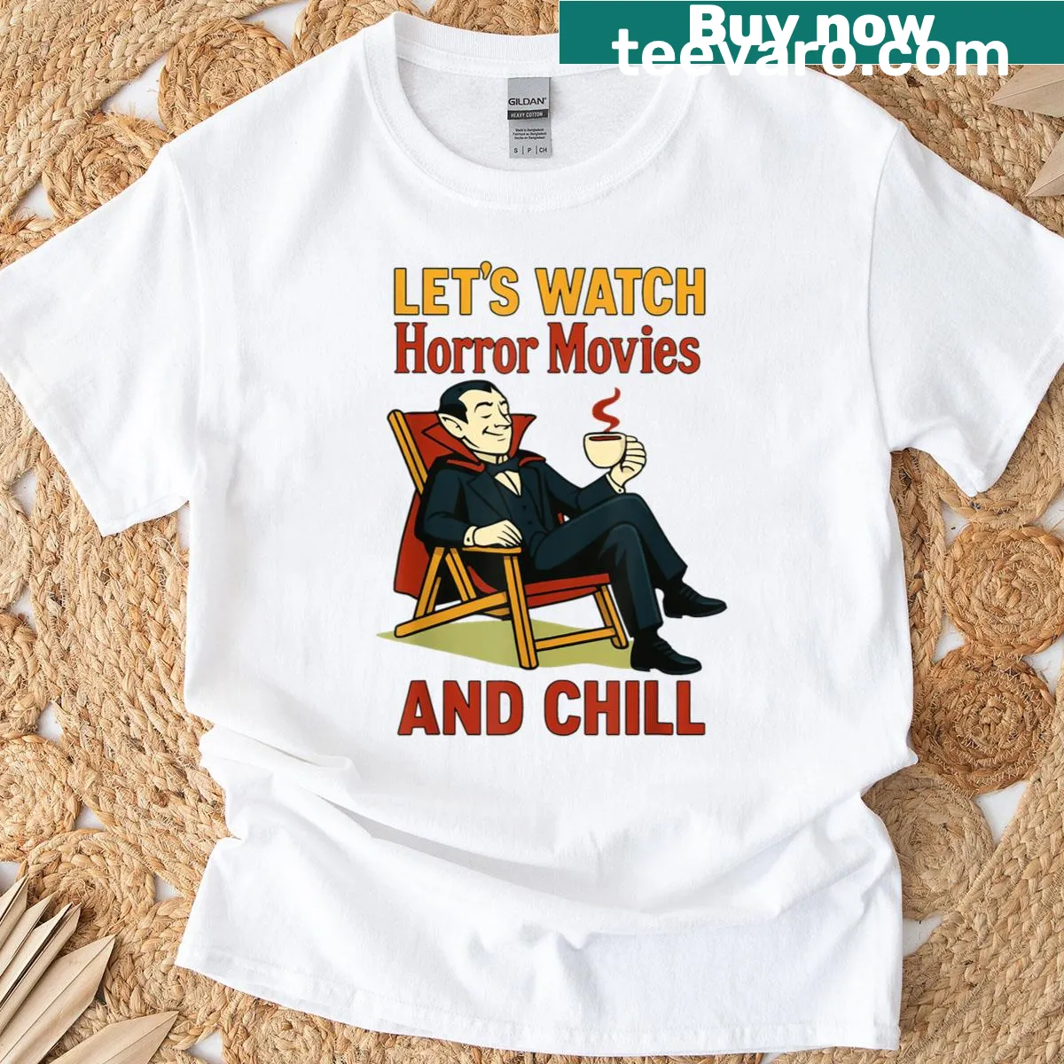 Graphic t-shirt depicting Dracula with a humorous slogan — on a men's t-shirt
