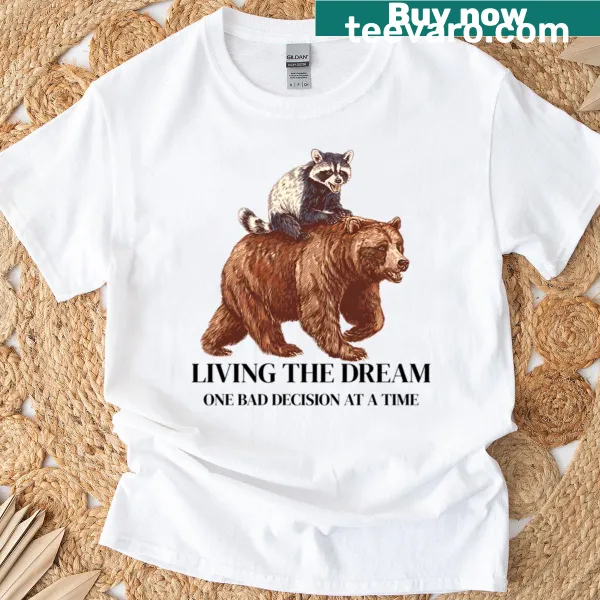Whimsical t-shirt with raccoon on bear illustration
