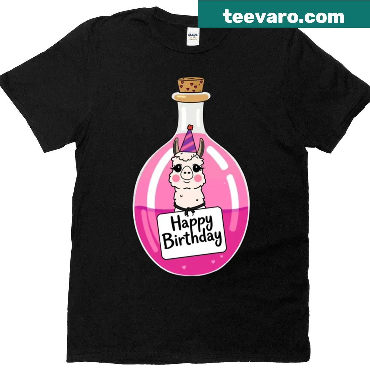 Cute llama in party hat on a t-shirt — on a men's t-shirt