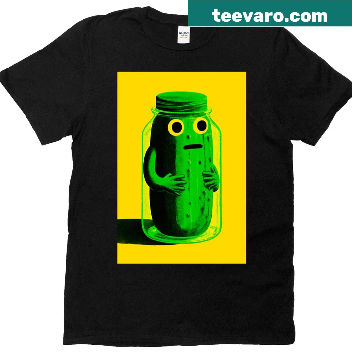 Cartoon pickle design on a humorous T-shirt — on a men's t-shirt