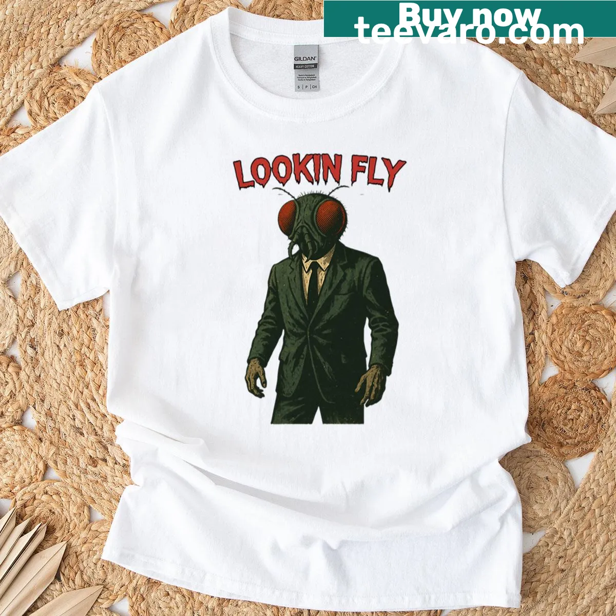 Retro horror movie monster poster t-shirt — on a men's t-shirt