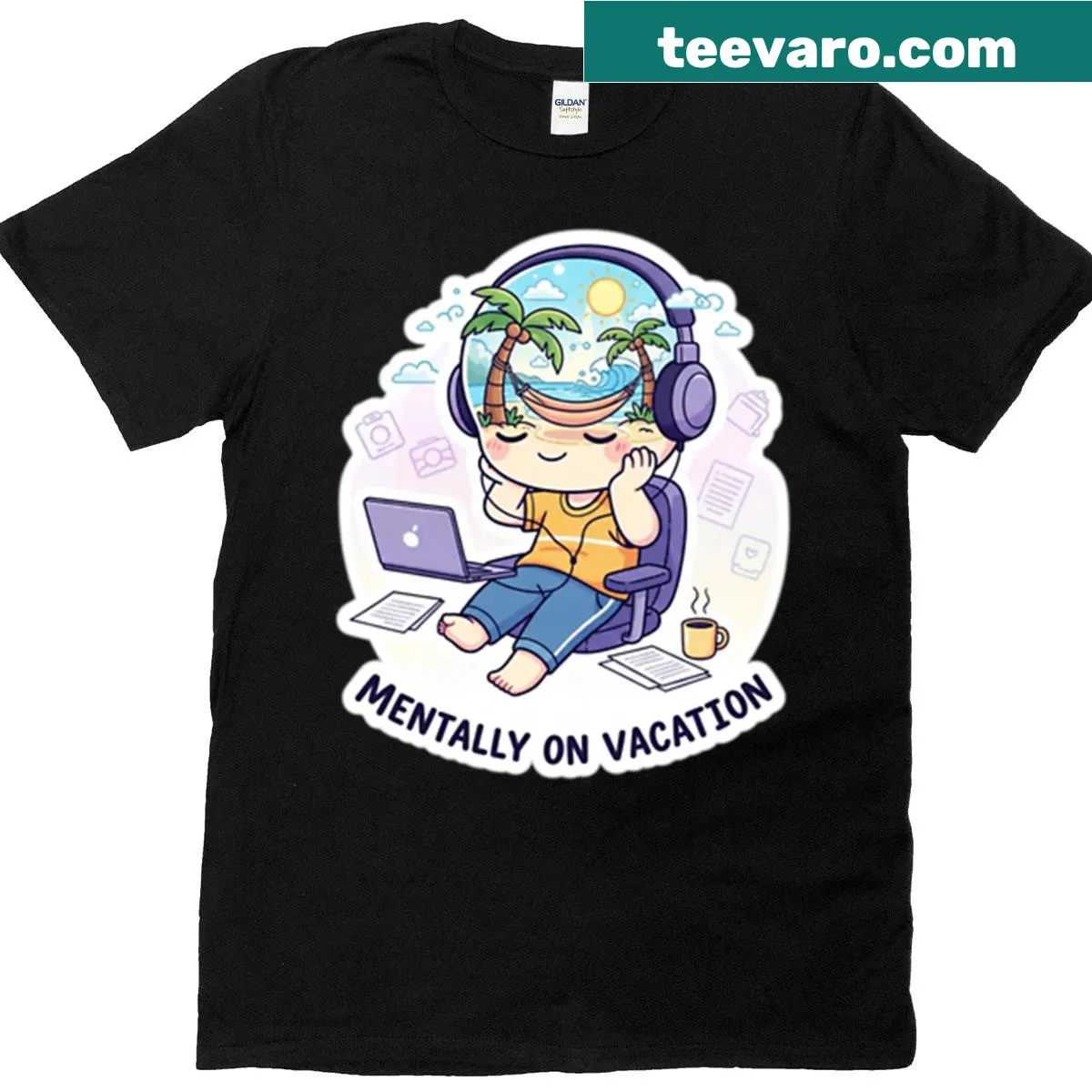 Playful typography proclaiming 'Mentally On Vacation' on a T-shirt — on a men's t-shirt