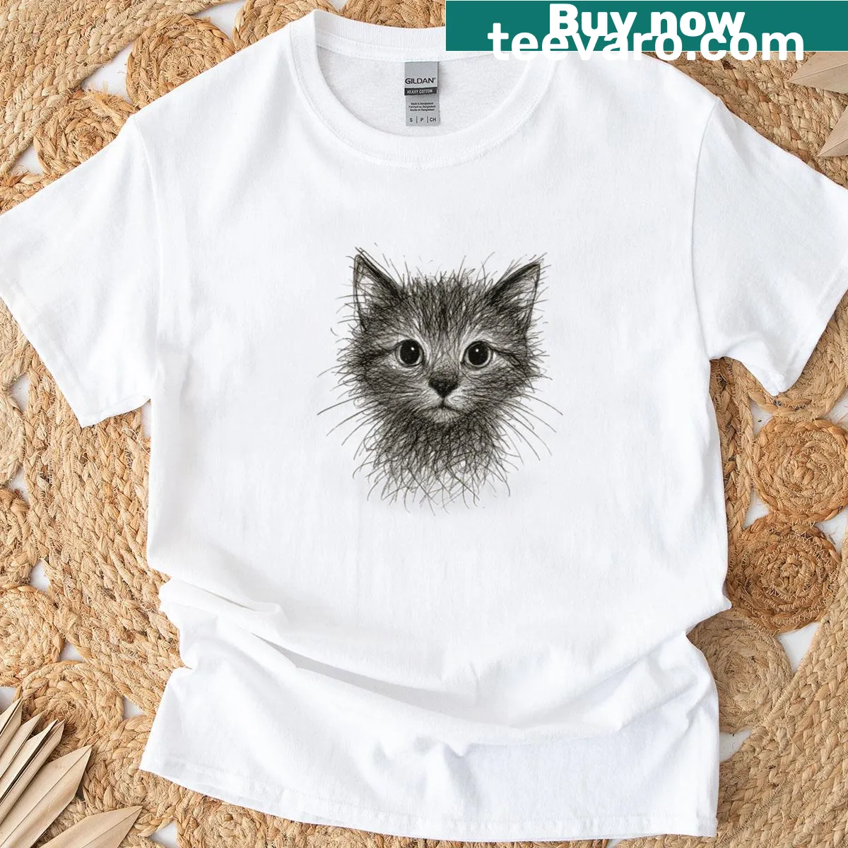 Monochrome cat sketch design on a stylish women's t-shirt — on a men's t-shirt