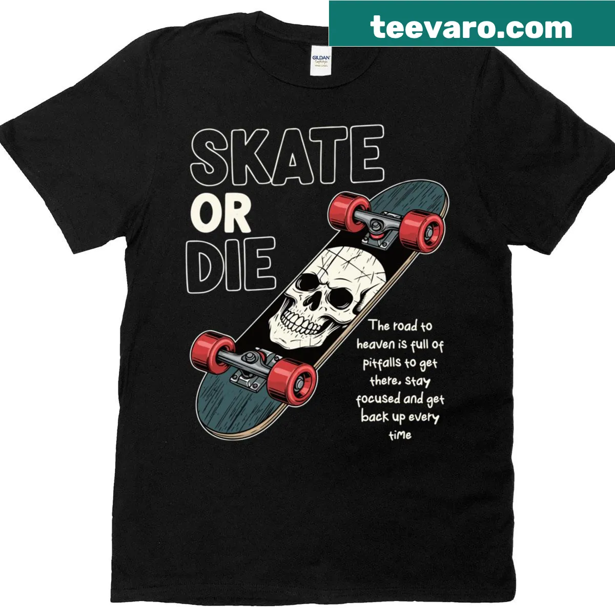 Artistic skateboarder design on motivational t-shirt — on a men's t-shirt
