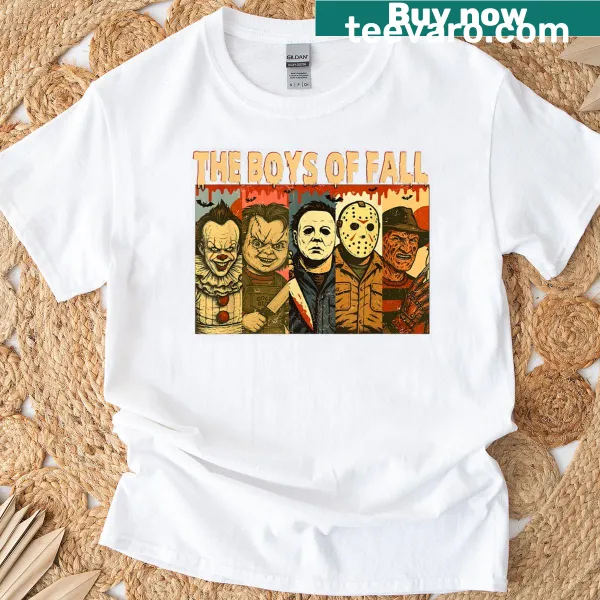 T-shirt featuring nostalgic Halloween movie illustrations in autumn style