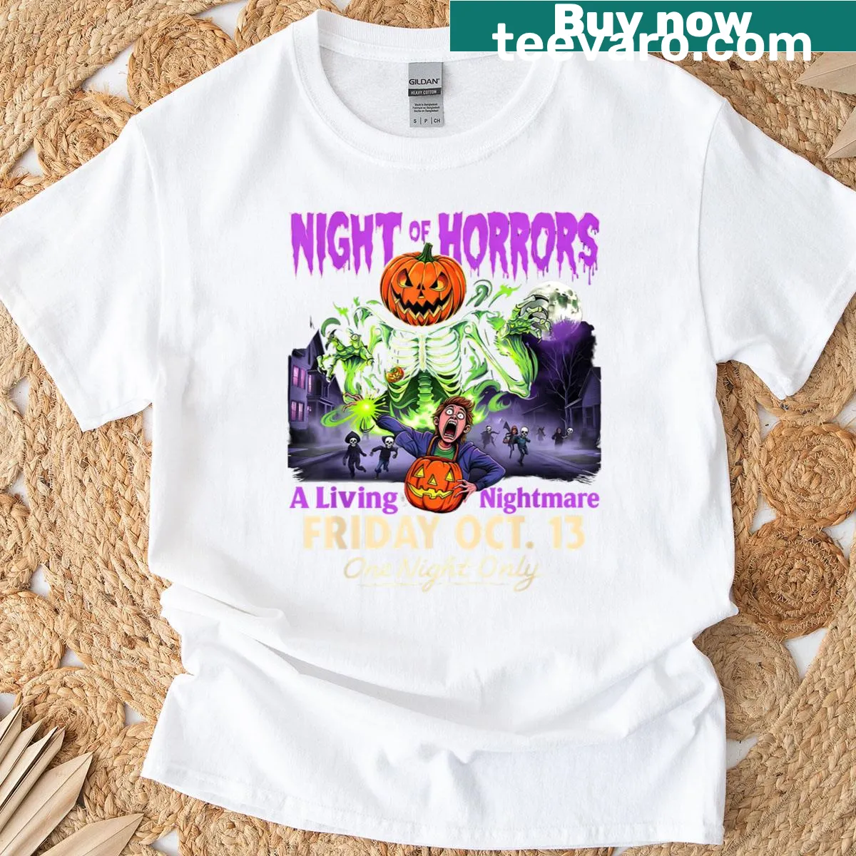T-shirt featuring iconic 90s horror movie characters for Halloween — on a men's t-shirt