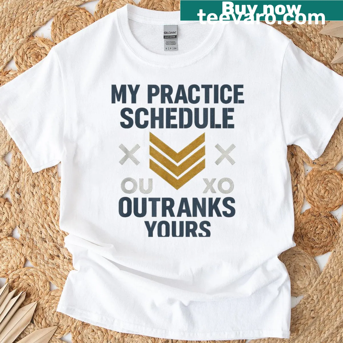 Novelty t-shirt for sports parents with humorous practice schedule text — on a men's t-shirt