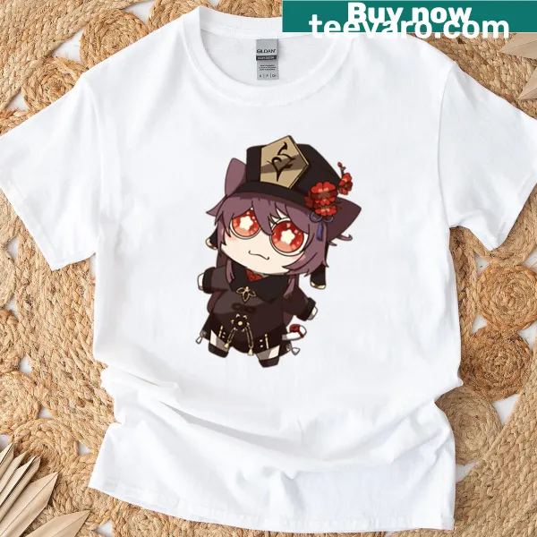 Oversized T-shirt with a cute illustration of a Neko plushie inspired by Hu Tao