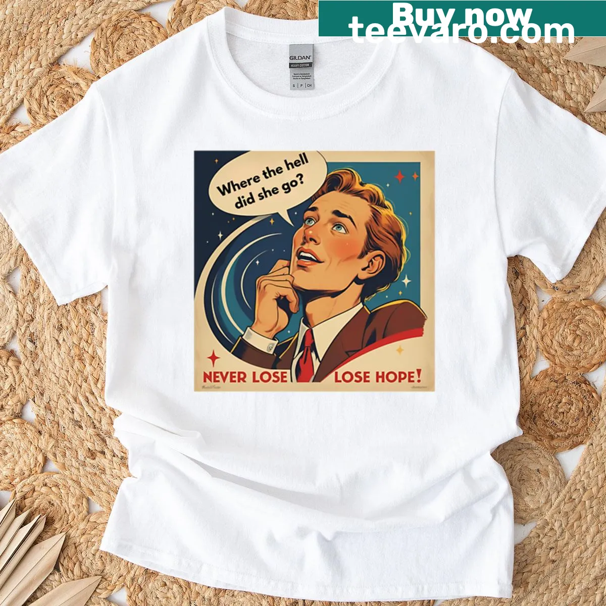 Inspirational T-shirt with the phrase 'Never Lose Hope' — on a men's t-shirt