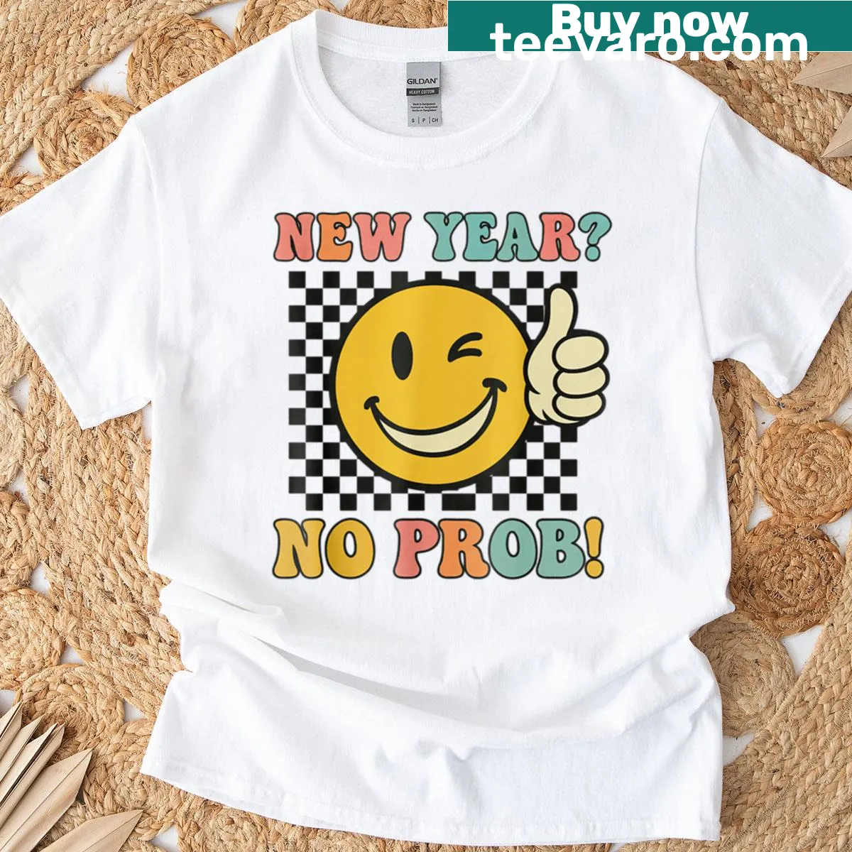 Retro emoji design saying 'No Prob' for New Year — on a men's t-shirt