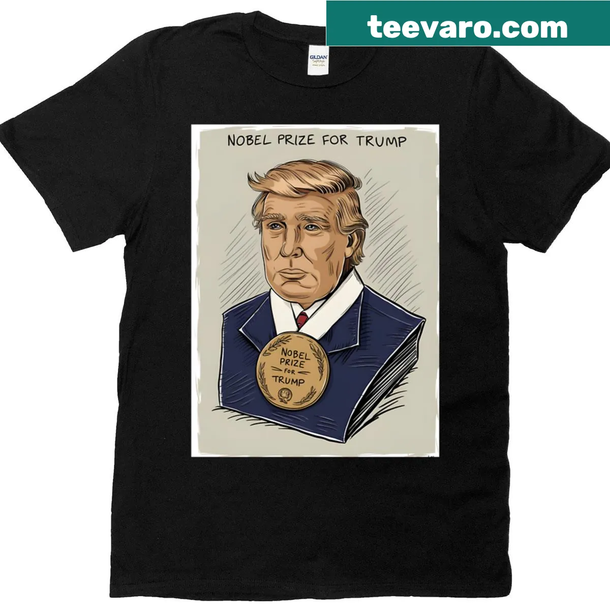 Oversized T-shirt with a humorous graphic about Trump and the Nobel Prize — on a men's t-shirt