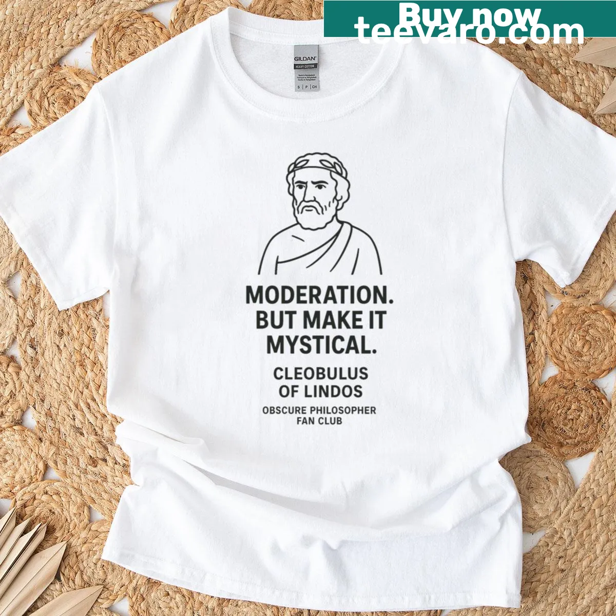 Hand-lettered design focusing on Cleobulus of Lindos — on a men's t-shirt