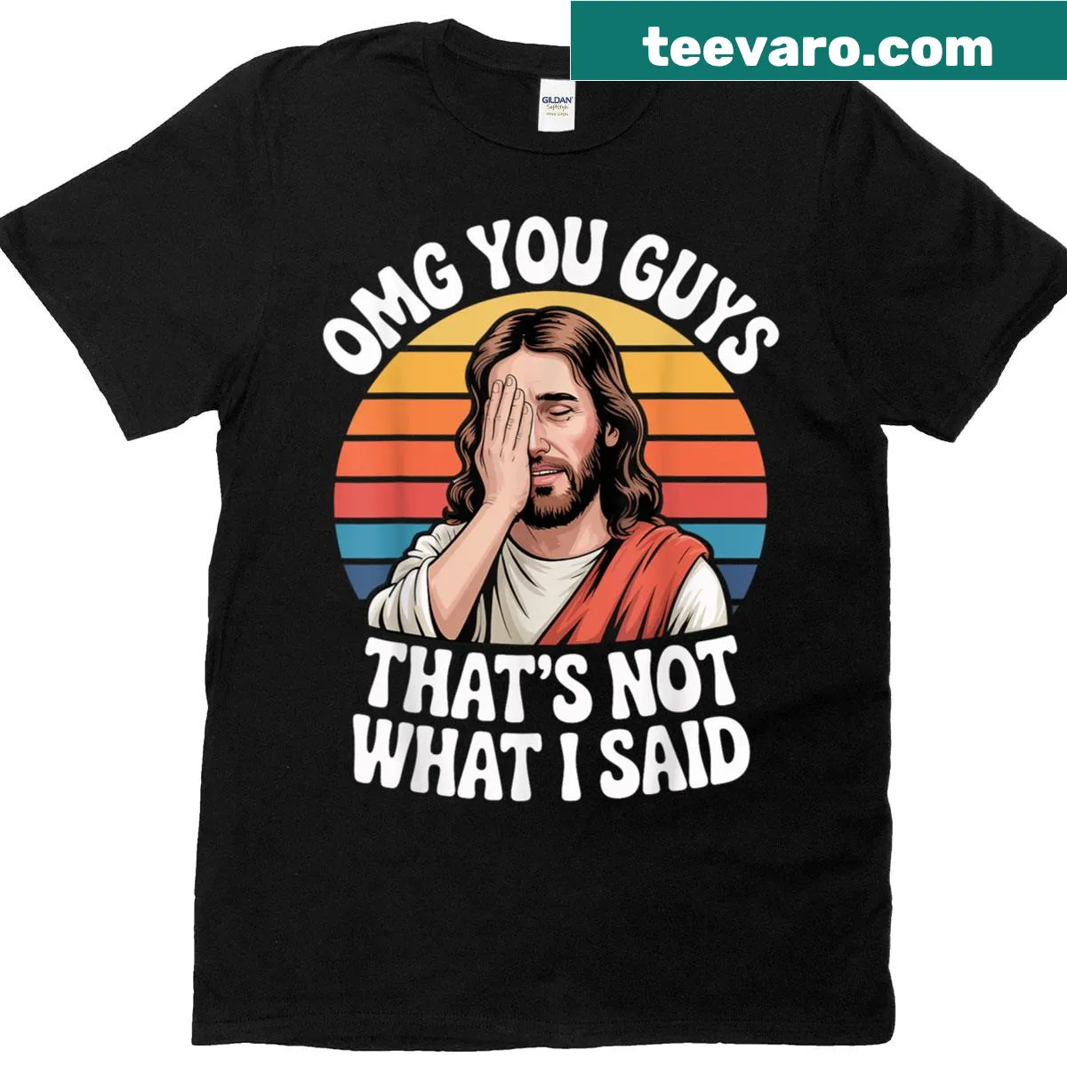 Retro faith-themed humorous t-shirt with a playful phrase — on a men's t-shirt