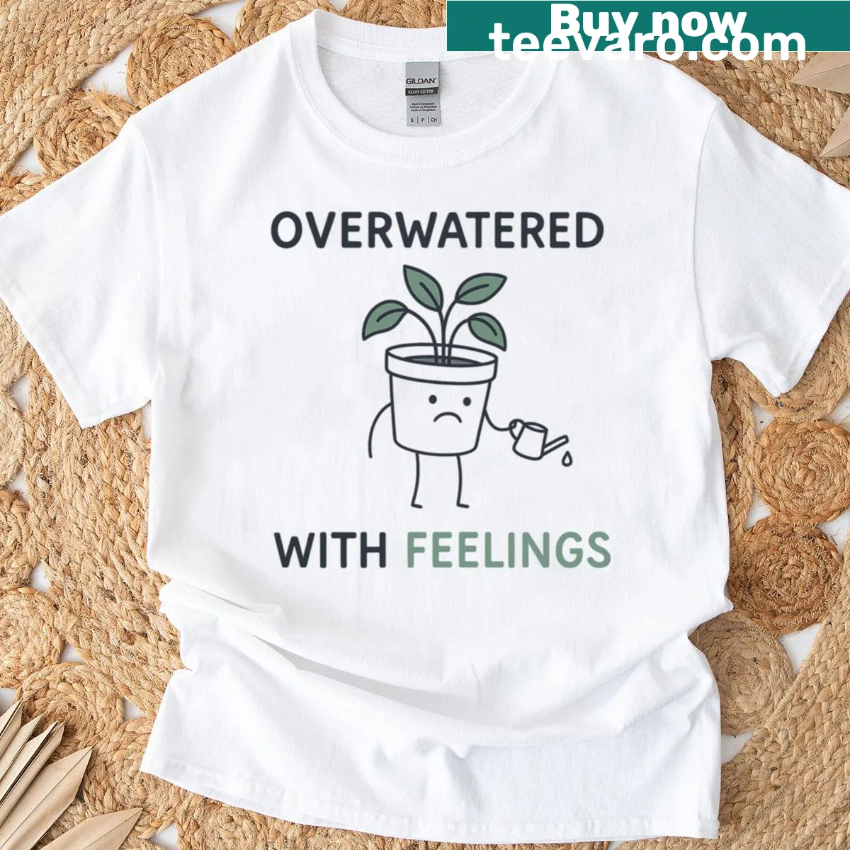 Funny plant parent t-shirt with a humorous saying about feelings — on a men's t-shirt