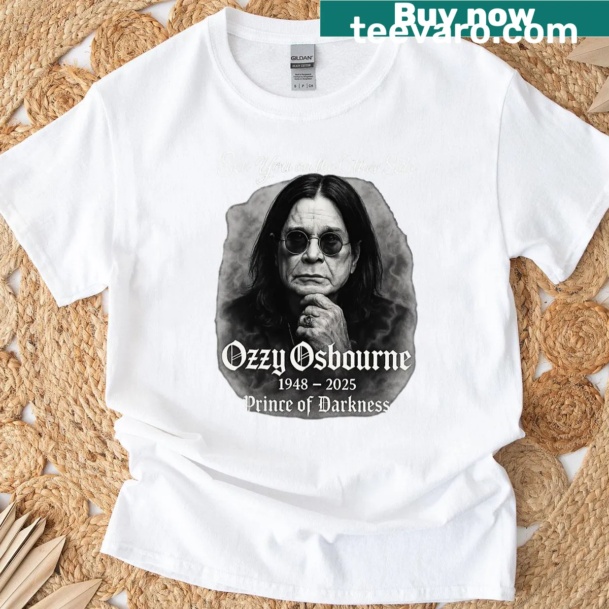 Tribute T-shirt featuring fan art of Ozzy Osbourne — on a men's t-shirt