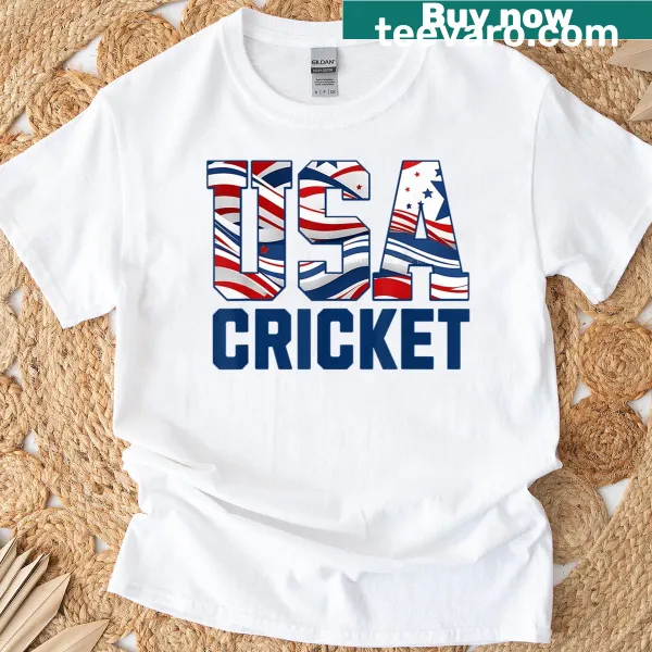 T-shirt featuring an illustration of the American flag and cricket elements