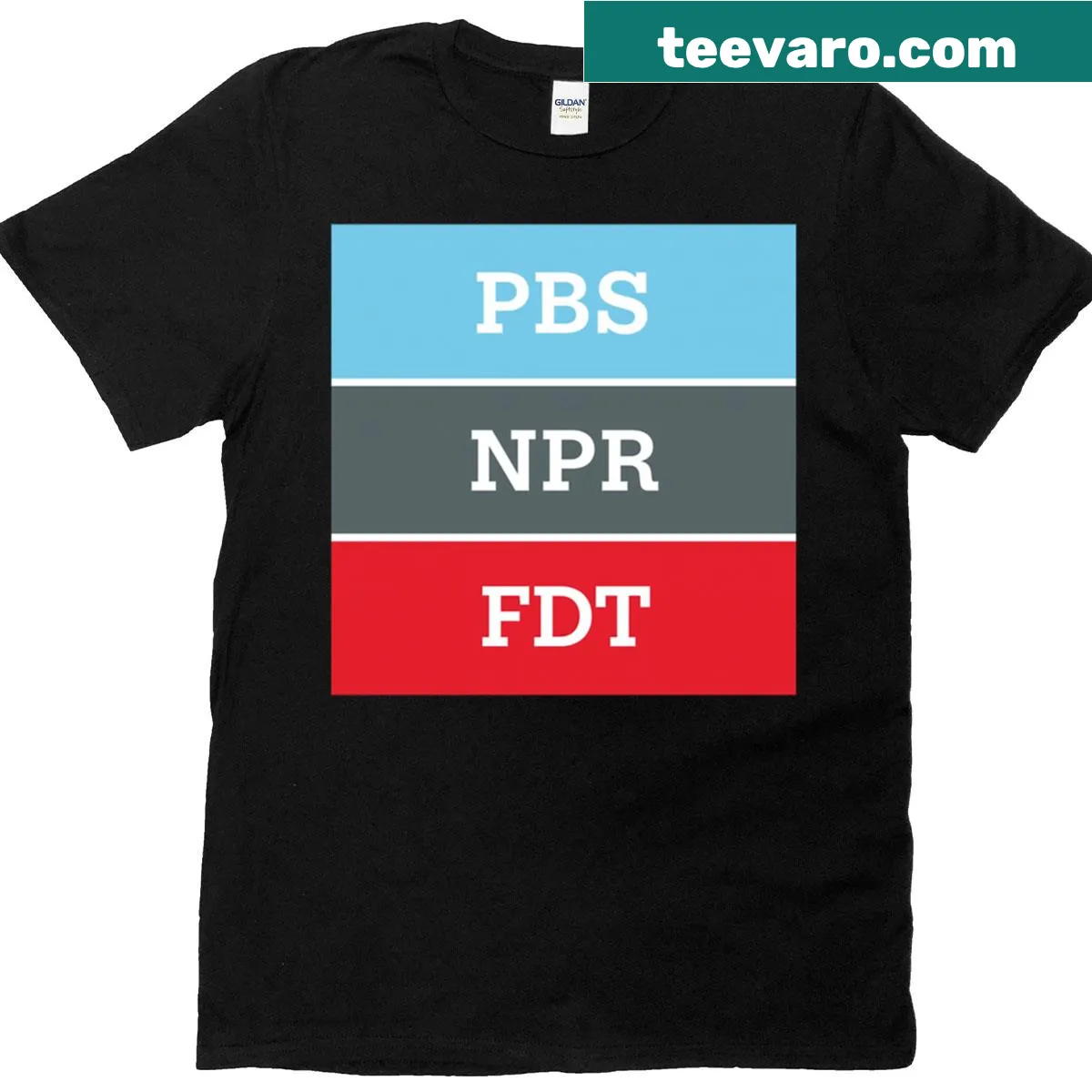 Oversized t-shirt featuring 'PBS NPR FDT - Anti Donald Trump' statement — on a men's t-shirt