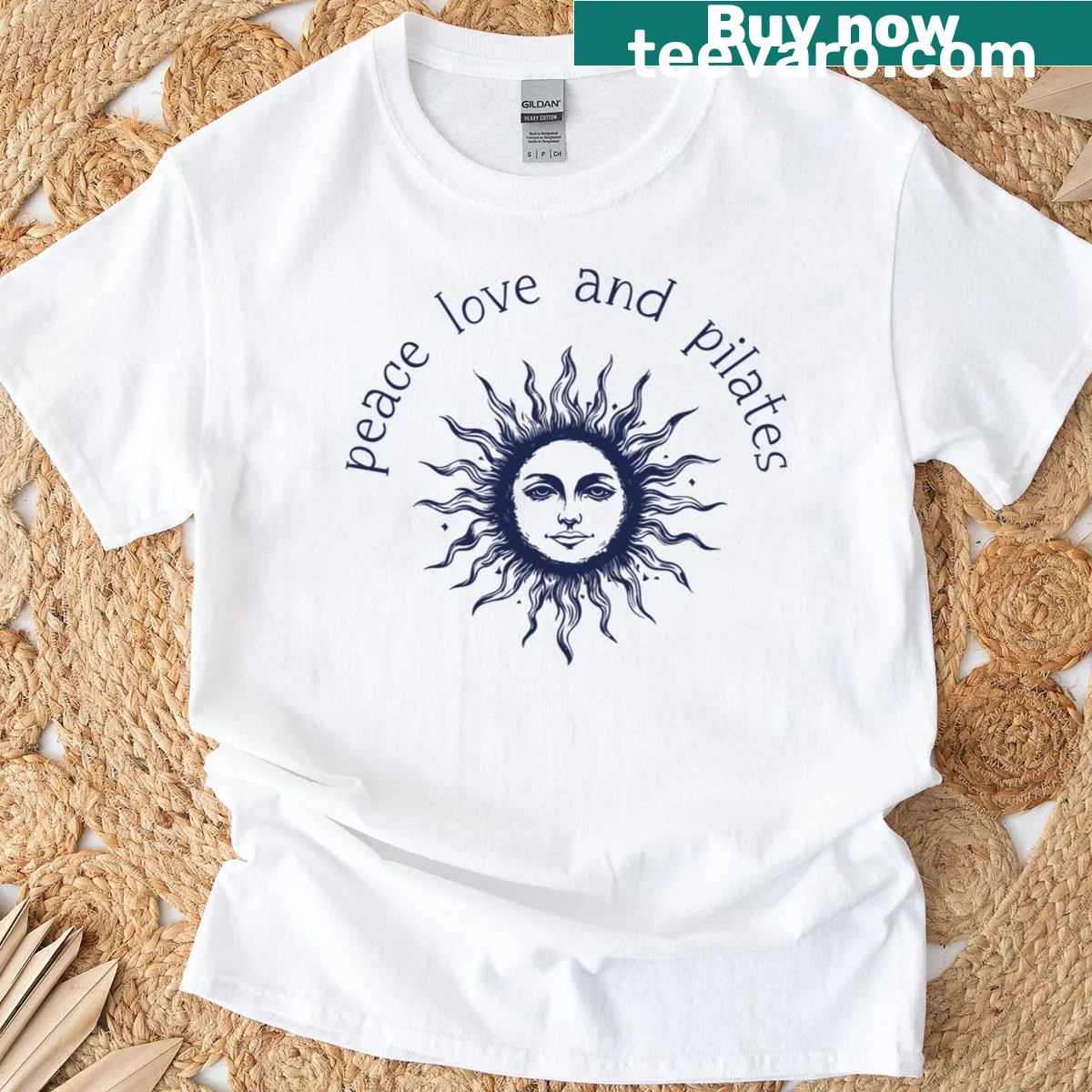 Playful shirt with 'Peace Love Pilates' text for fitness lovers — on a men's t-shirt