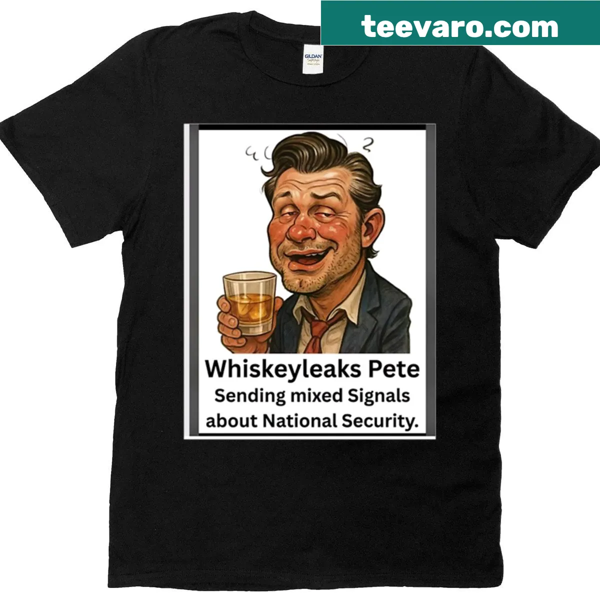 T-shirt featuring Pete Hegseth's name prominently — on a men's t-shirt