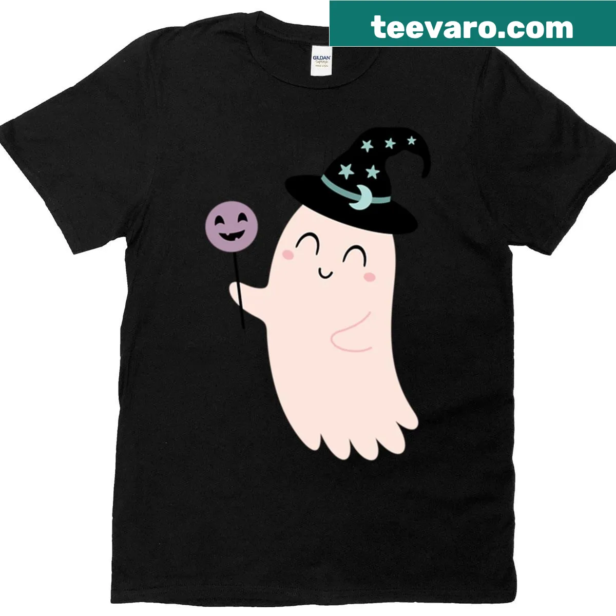 Oversized Halloween T-shirt featuring a cute pink ghost design — on a men's t-shirt