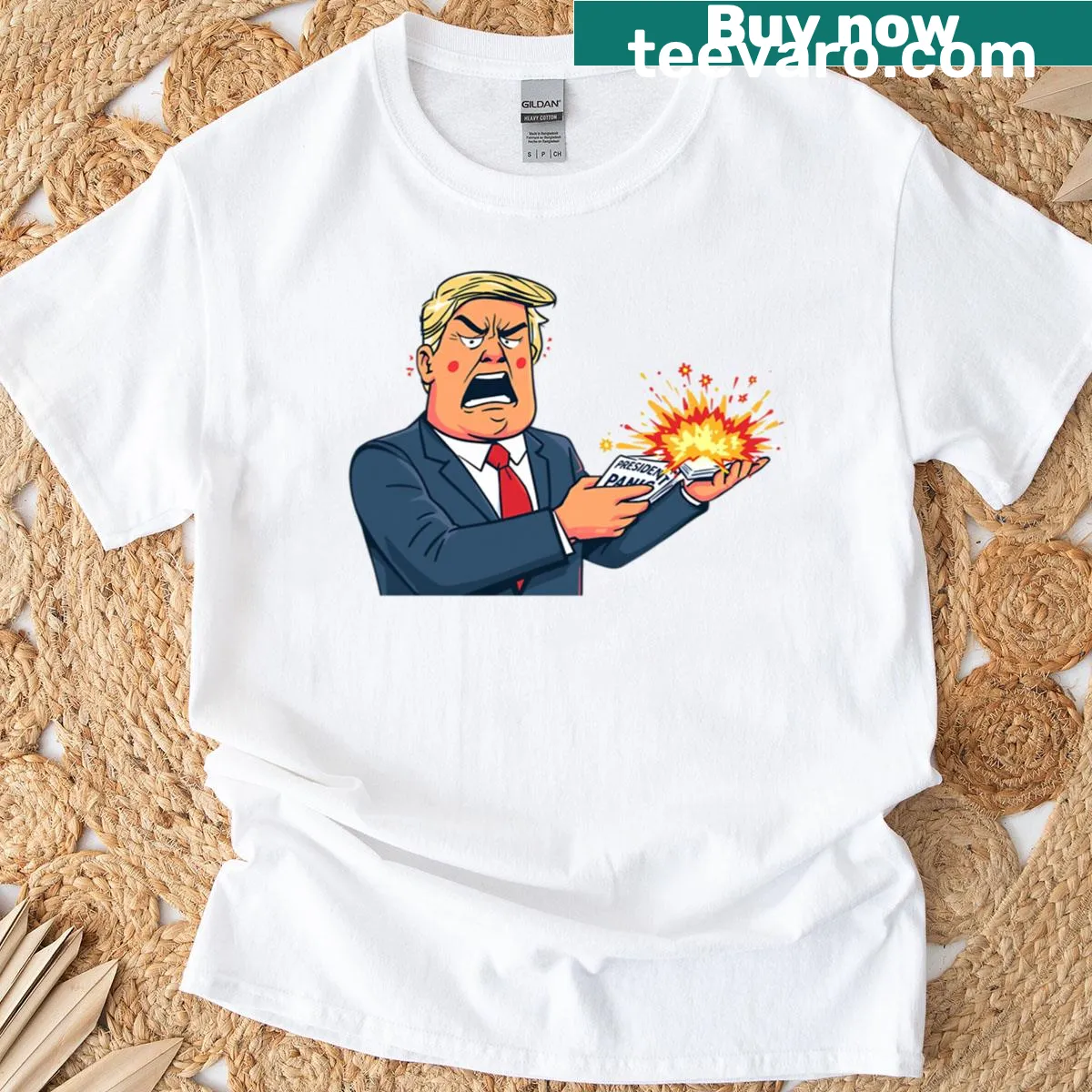 T-shirt with the phrase President Panic in bold letters — on a men's t-shirt