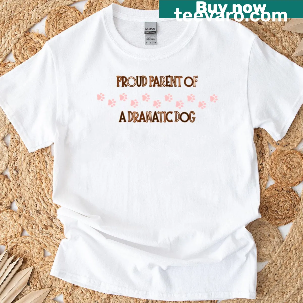 Funny t-shirt with the phrase 'Proud Parent Of A Dramatic Dog' — on a men's t-shirt
