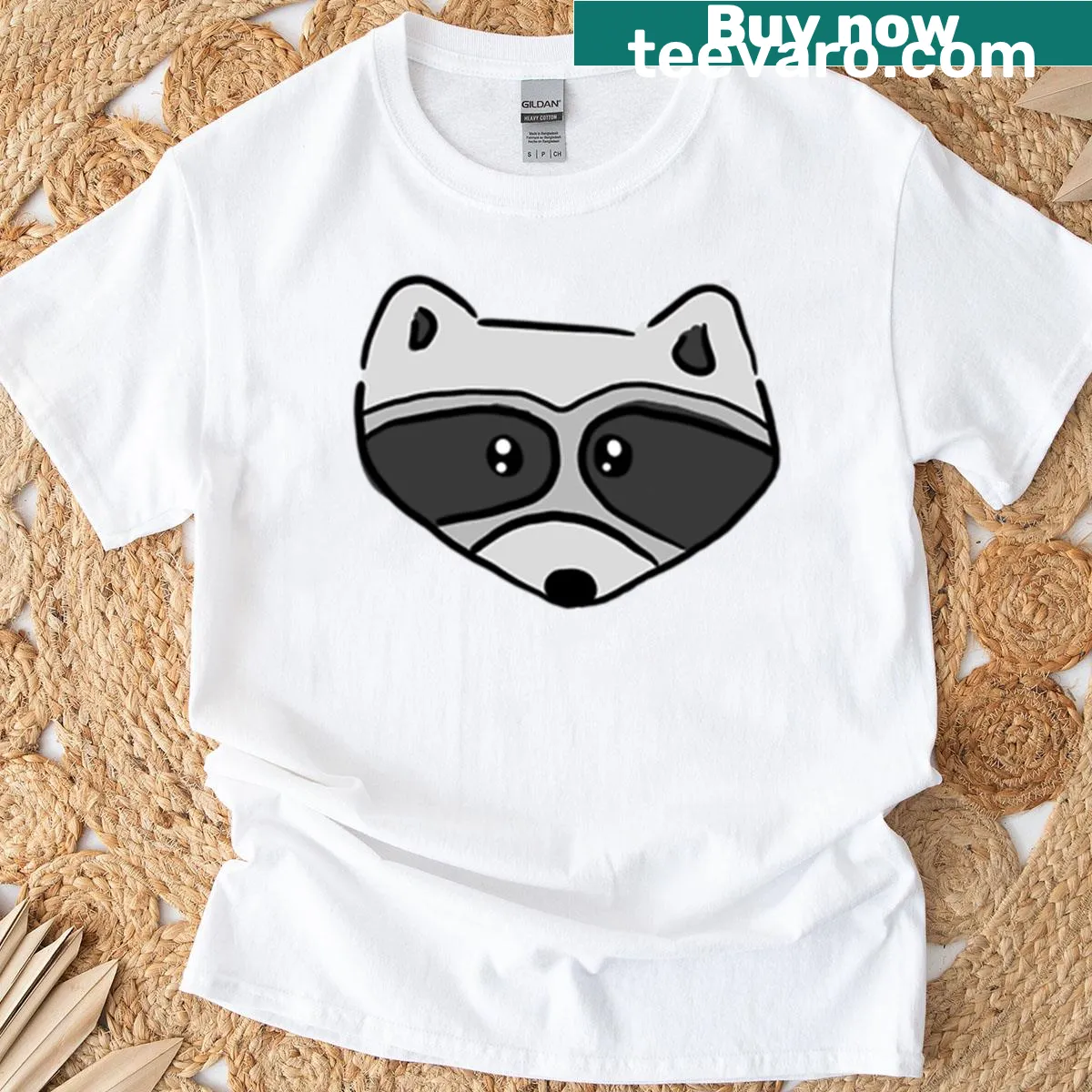 T-shirt featuring a cute illustration of a raccoon with a curious stare — on a men's t-shirt