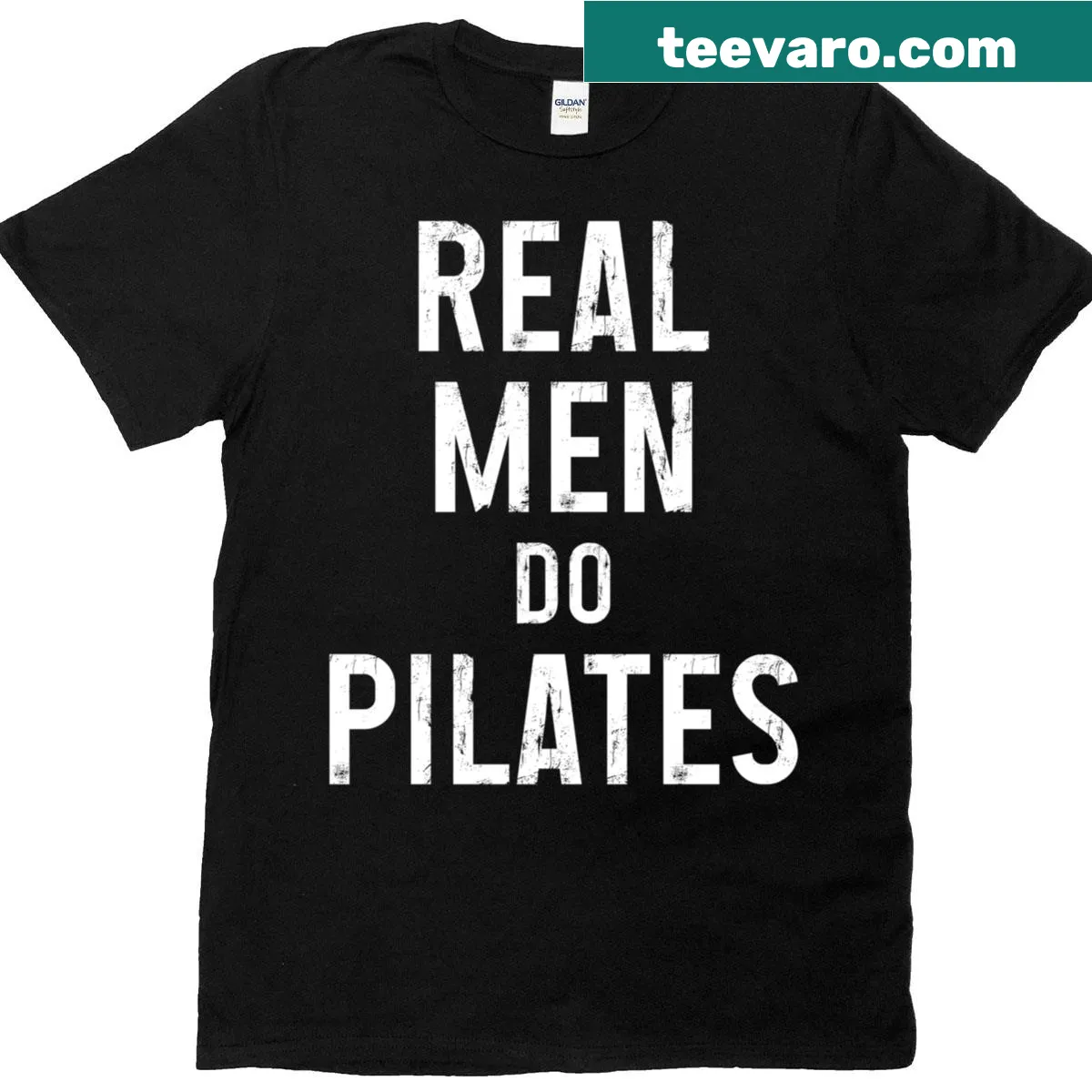 Funny T-shirt for men promoting Pilates with humorous text — on a men's t-shirt