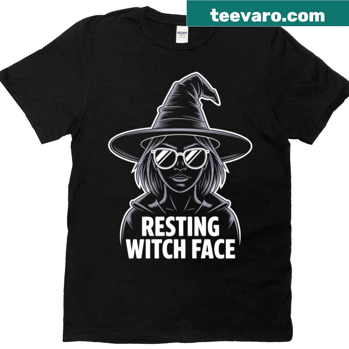 T-shirt with a humorous graphic saying Resting Witch Face — on a men's t-shirt