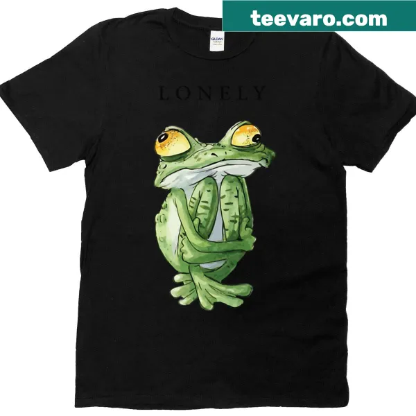 Cute frog hugging itself illustration on a boxy t-shirt.