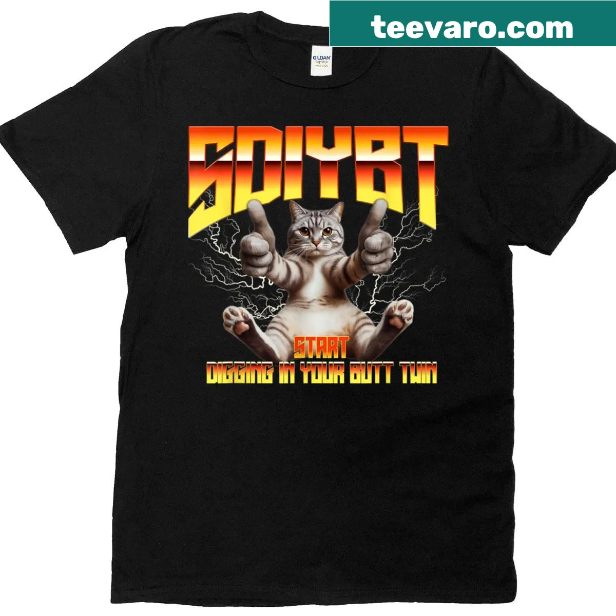 Humorous tee with the phrase 'Start Digging In Your Butt' — on a men's t-shirt