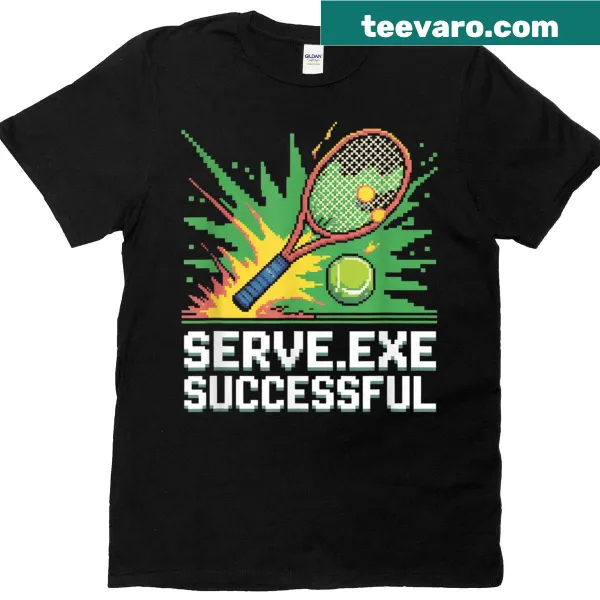 Retro pixel art tennis design on a gamer t-shirt