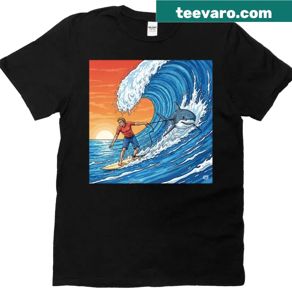 Shark surfing graphic T-shirt